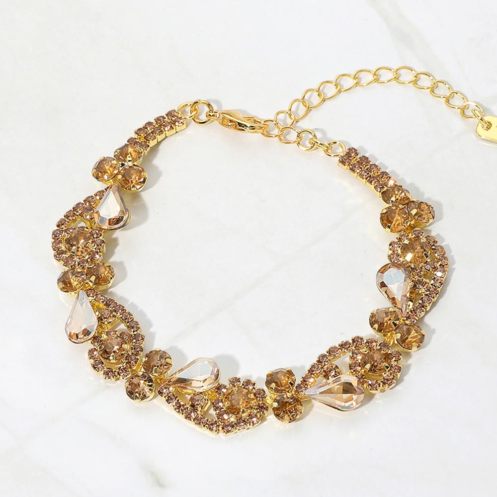Madeline Love Gold, Lt Col Topaz Teardrop Stone Cluster Swirl Evening Bracelet