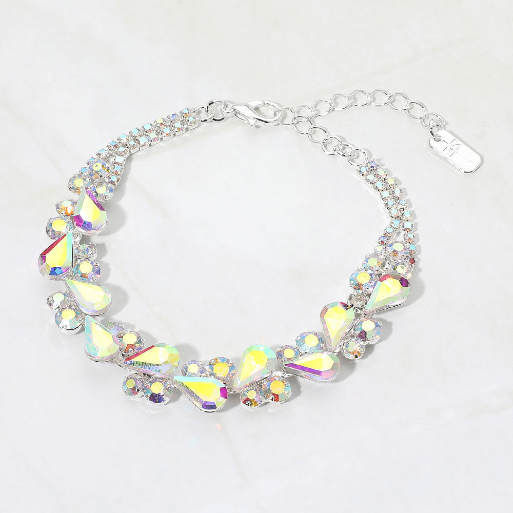 Madeline Love AB, Silver Elegant Teardrop Round Stone Cluster Evening Bracelet