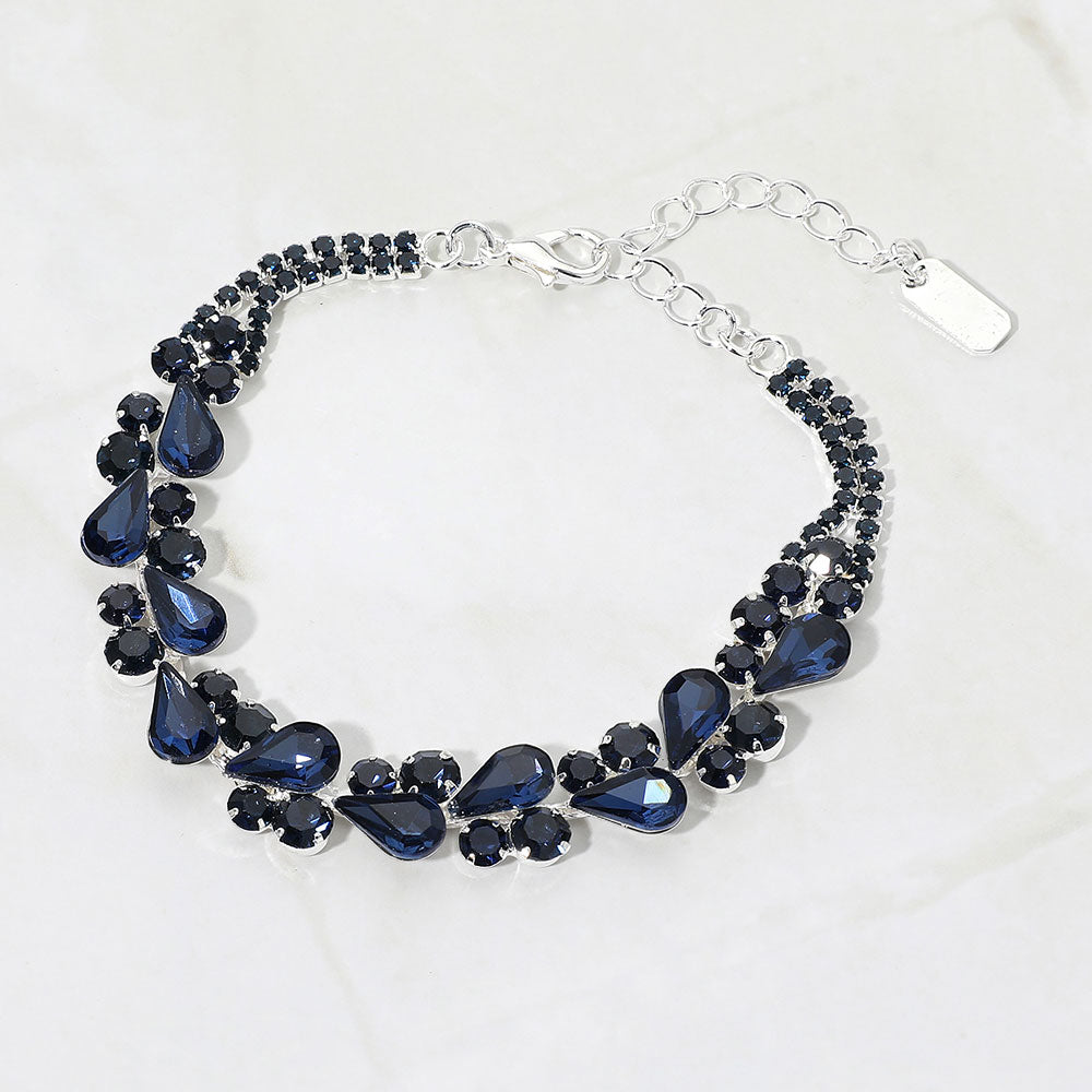 Madeline Love Montana Blue, Silver Elegant Teardrop Round Stone Cluster Evening Bracelet