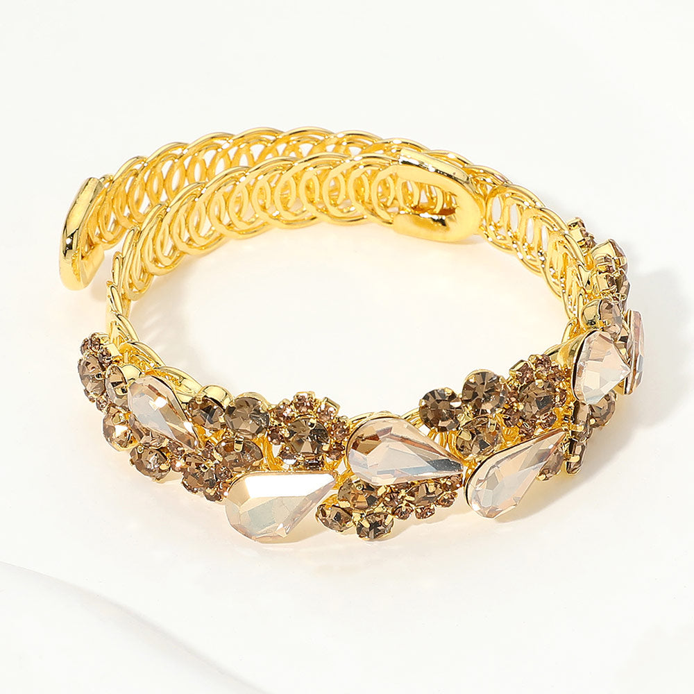 Madeline Love Gold, Lt Col Topaz Teardrop Cluster Embellished Adjustable Evening Bracelet