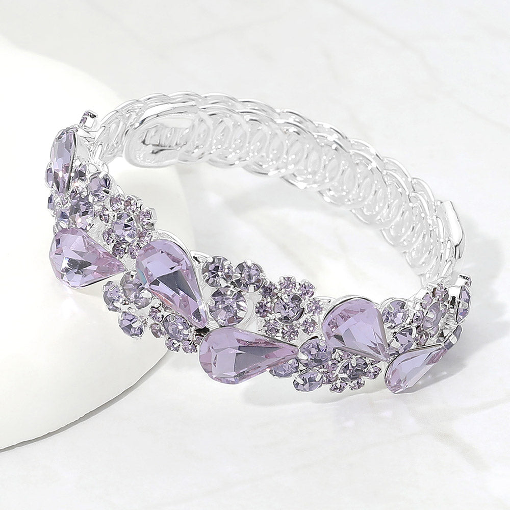 Madeline Love Amethyst , Silver Teardrop Cluster Embellished Adjustable Evening Bracelet