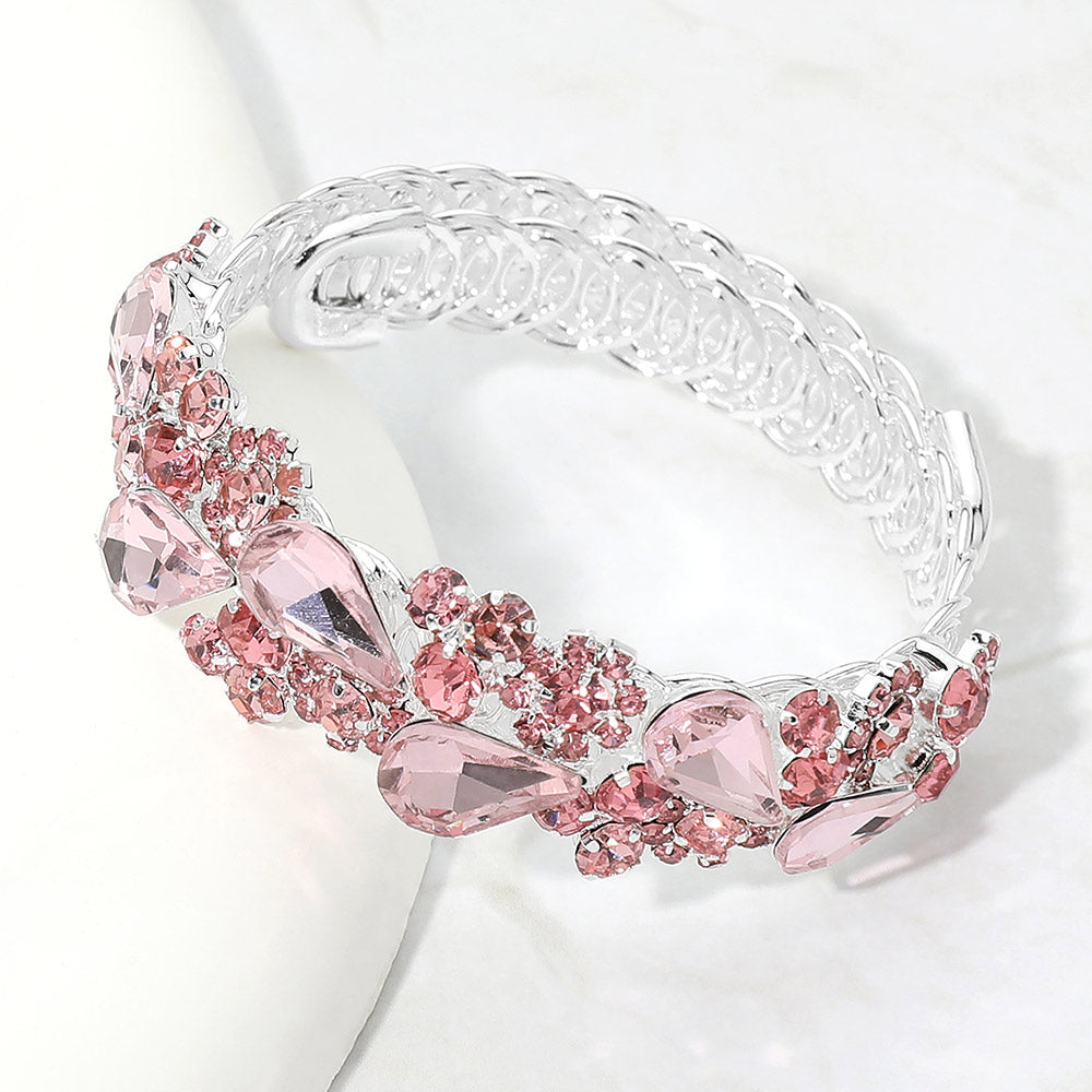 Madeline Love Lt Rose, Silver Teardrop Cluster Embellished Adjustable Evening Bracelet