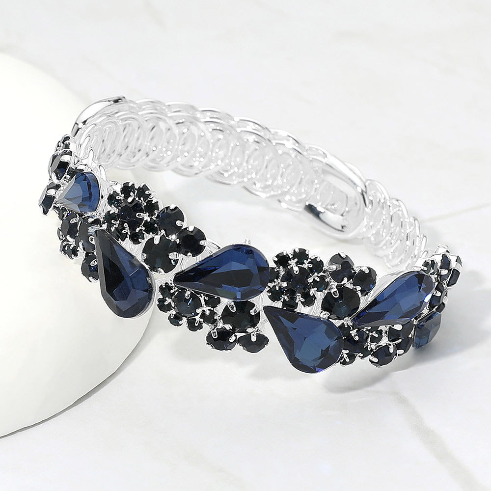 Madeline Love Montana Blue, Silver Teardrop Cluster Embellished Adjustable Evening Bracelet