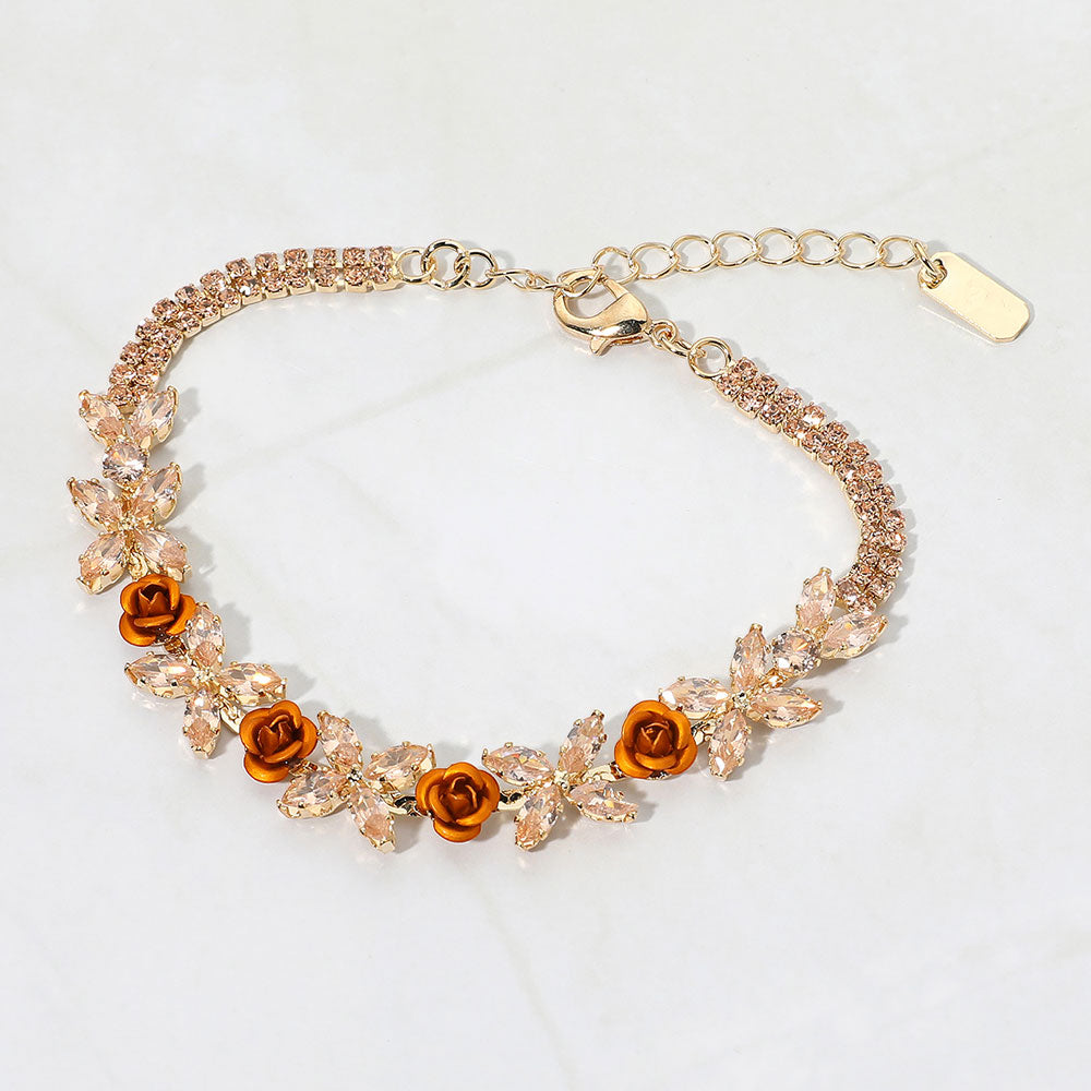 Madeline Love Gold, Lt Col Topaz Marquise CZ Floral Cluster Rose Evening Bracelet