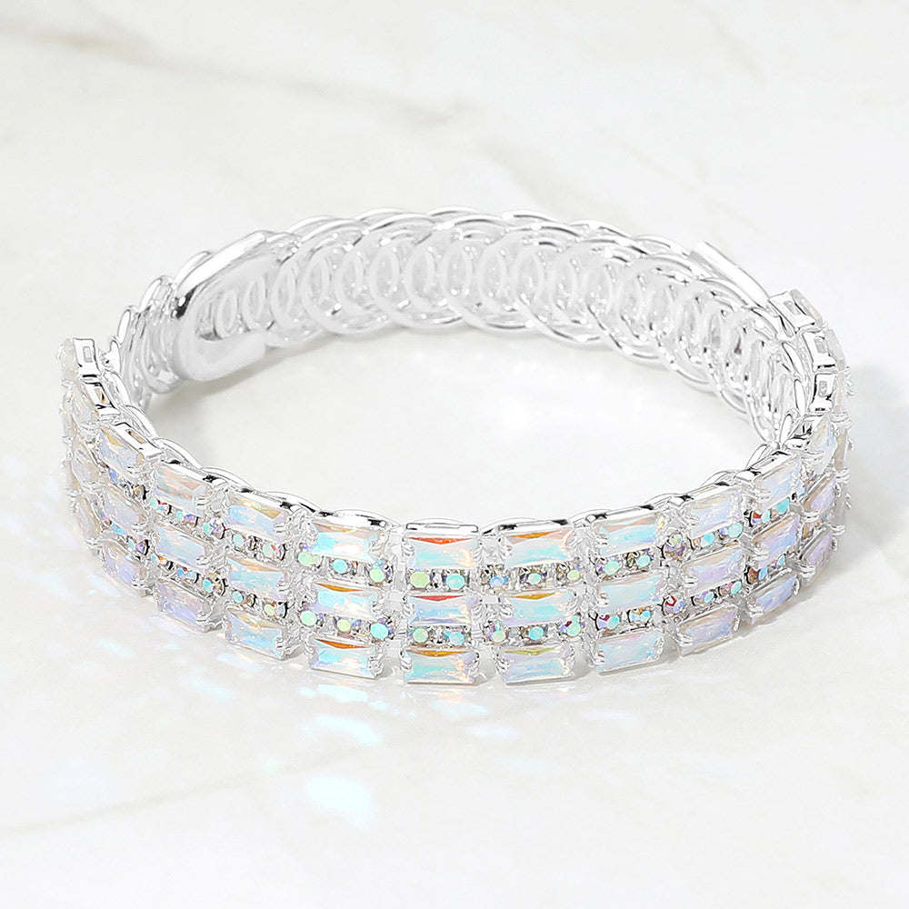 Madeline Love AB, Silver Multi CZ Row Adjustable Evening Bracelet
