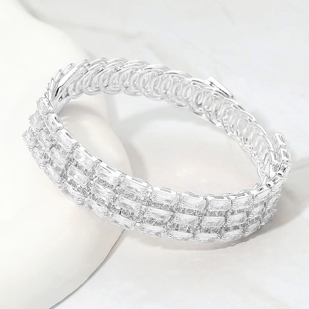 Madeline Love Clear, Silver Multi CZ Row Adjustable Evening Bracelet