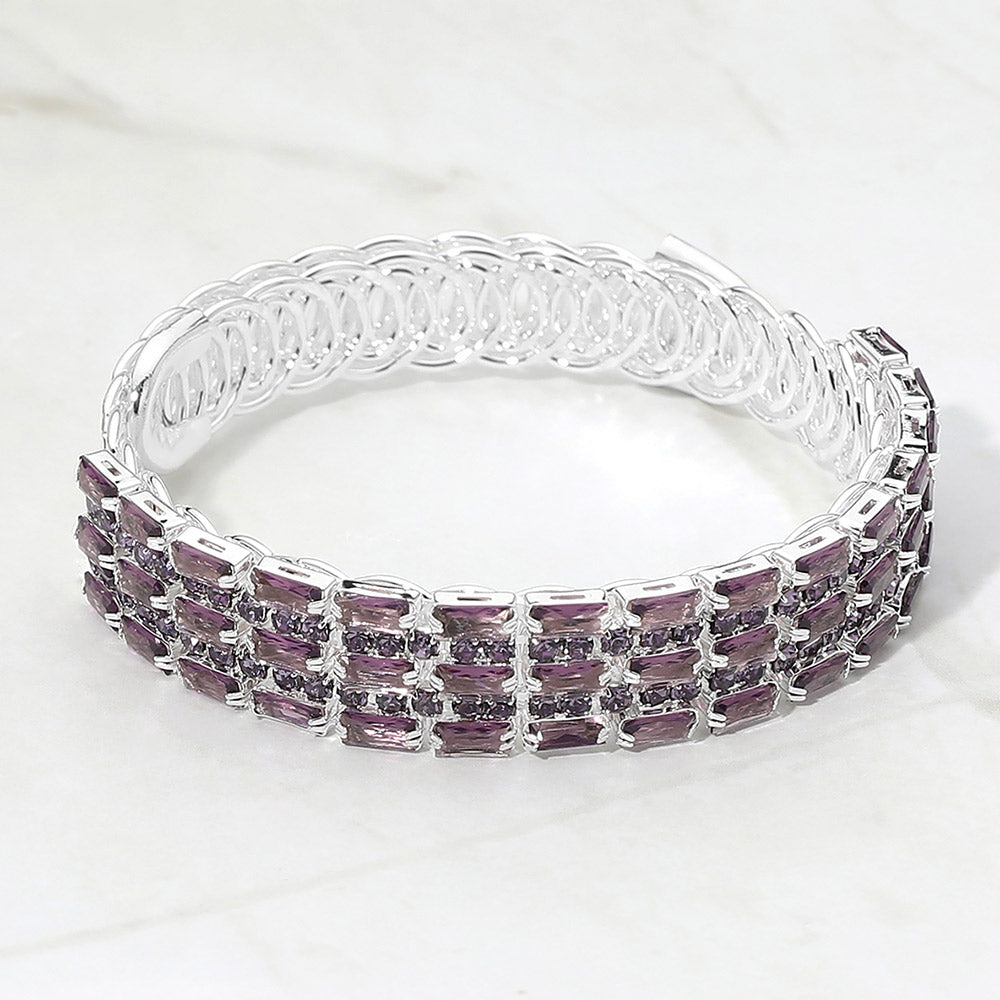 Madeline Love Amethyst , Silver Multi CZ Row Adjustable Evening Bracelet