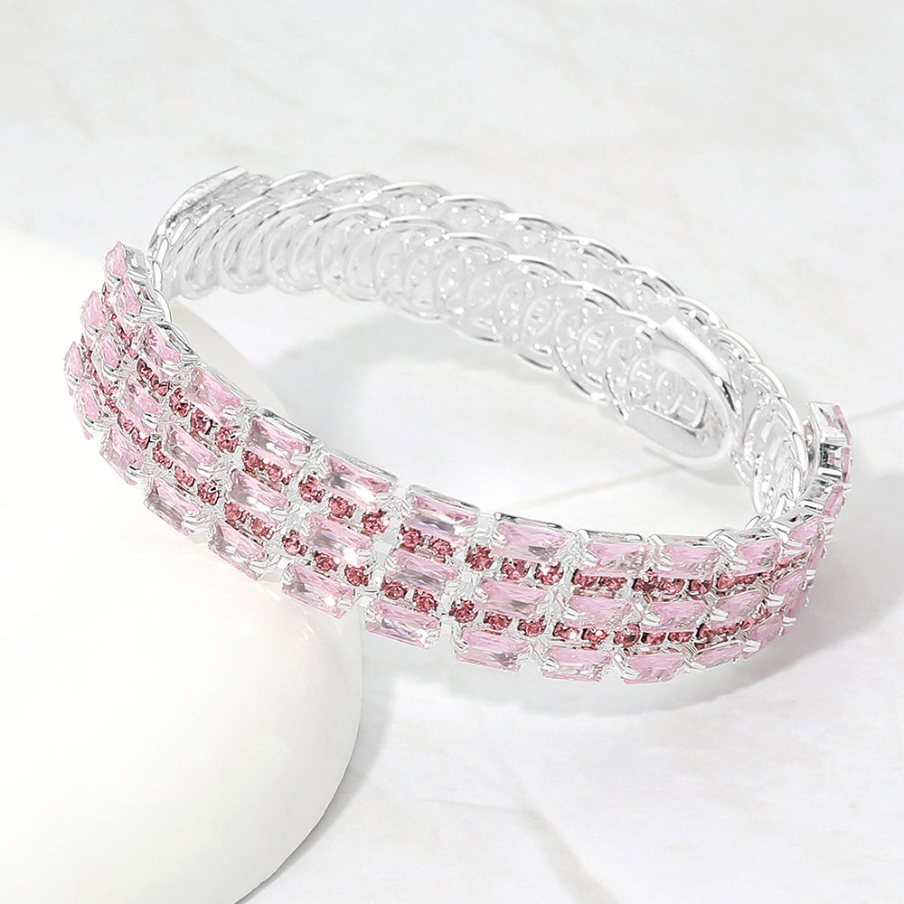 Madeline Love Lt Rose, Silver Multi CZ Row Adjustable Evening Bracelet