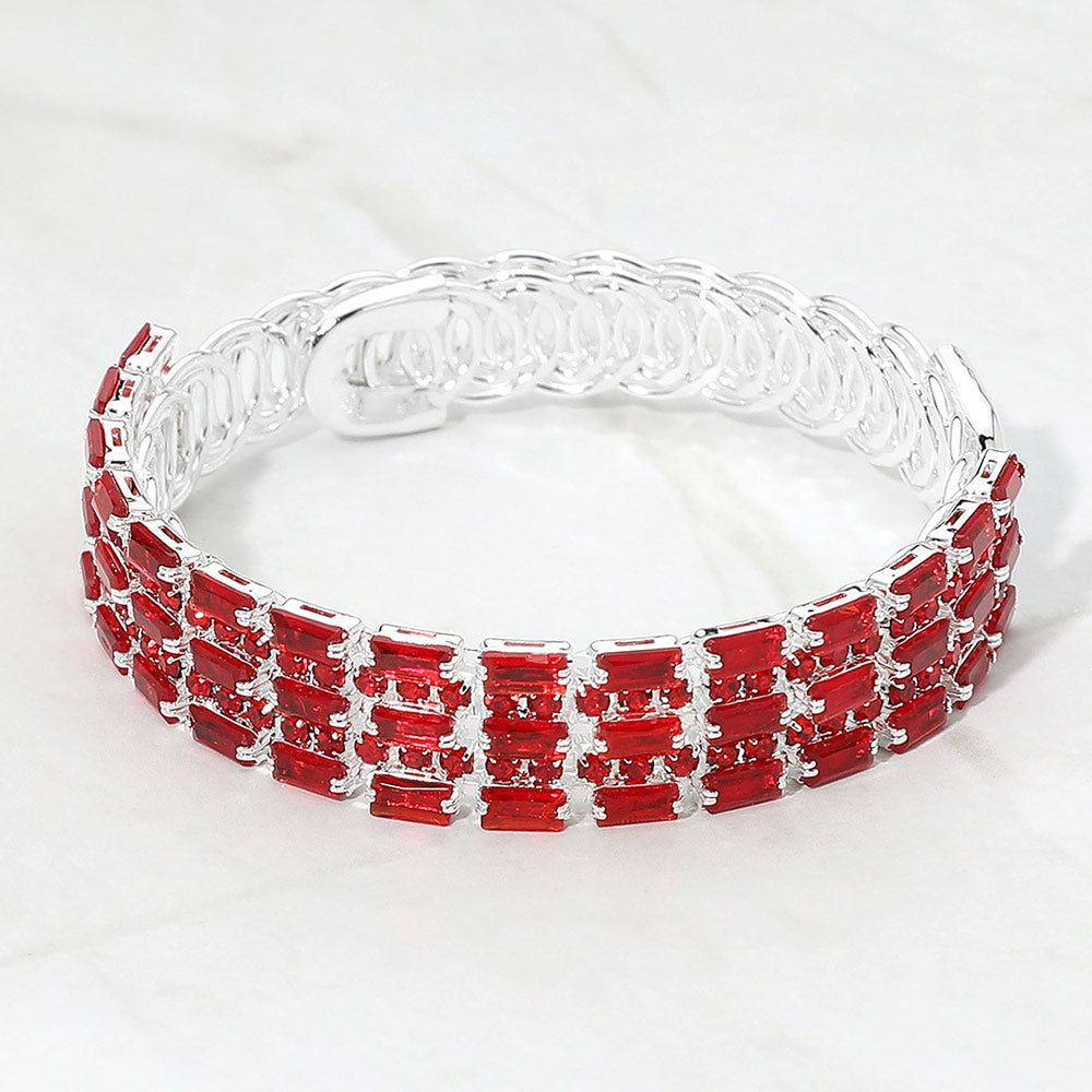 Madeline Love Red, Silver Multi CZ Row Adjustable Evening Bracelet