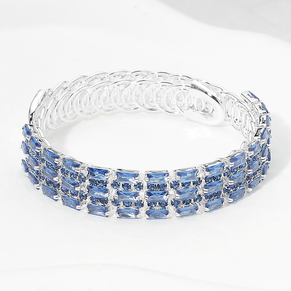 Madeline Love Sapphire, Silver Multi CZ Row Adjustable Evening Bracelet