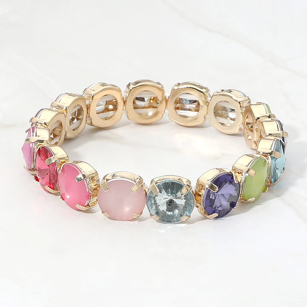 Madeline Love Multi Multicolor Round Gem Beaded Stretch Evening Bracelet