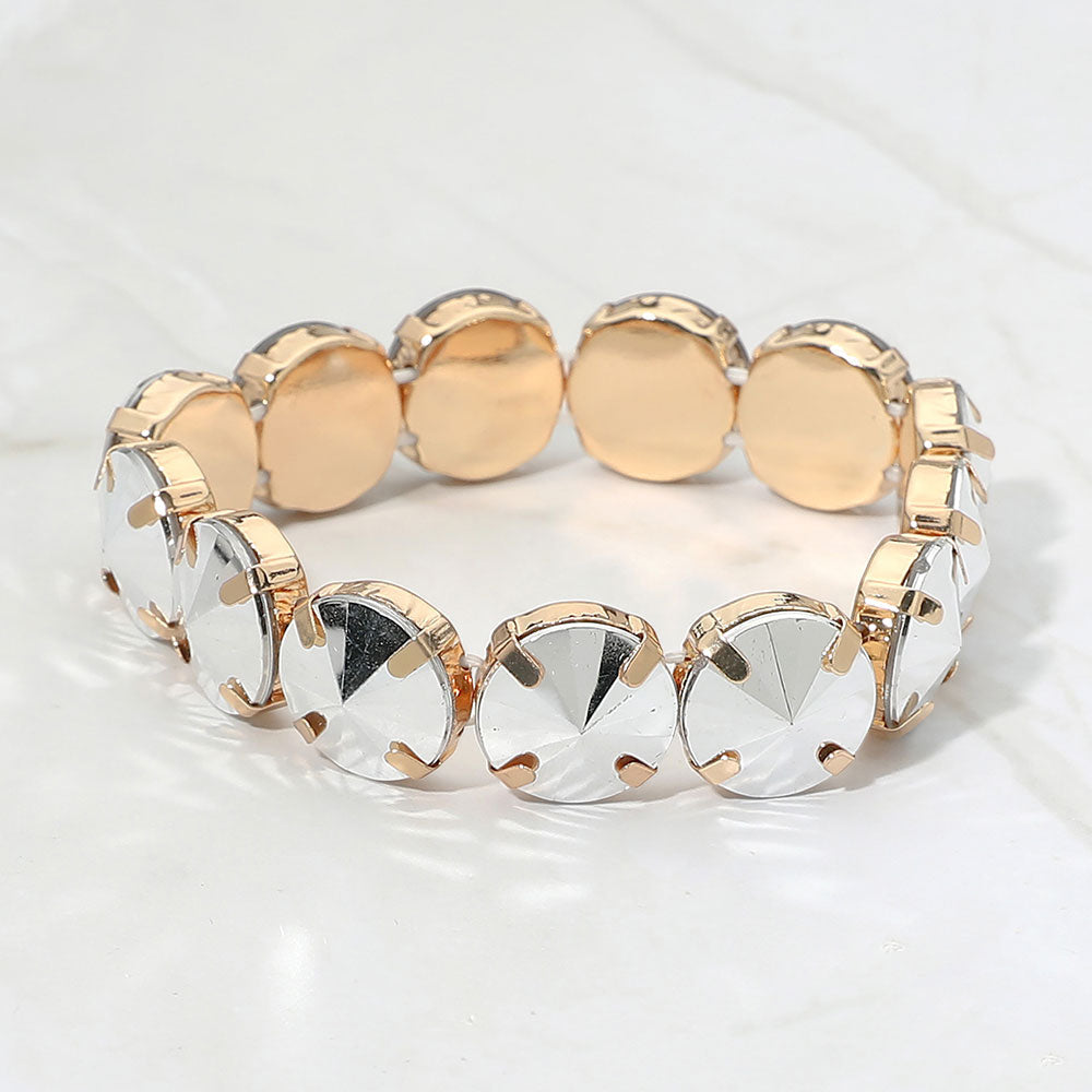 Madeline Love Silver Round Faceted Gem Beaded Stretch Evening Bracelet