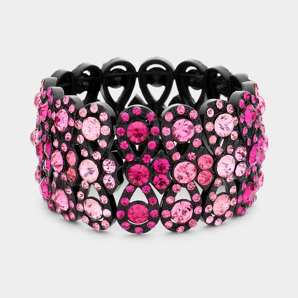 Madeline Love Black, Fuchsia, Lt Rose Rhinestone Infinity Stretch Evening Bracelet - Bracelets