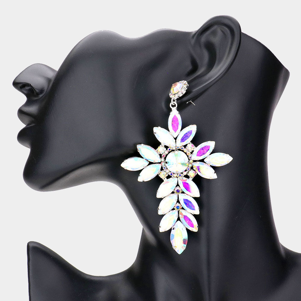Madeline Love AB, Silver Marquise Stone Cluster Cross Dangle Evening Earrings