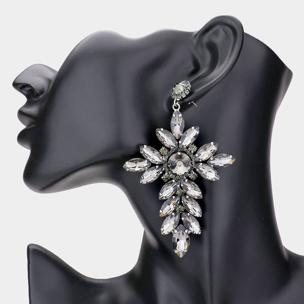 Madeline Love Black Diamond Marquise Stone Cluster Cross Dangle Evening Earrings