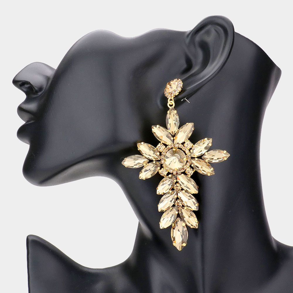 Madeline Love Gold, Topaz Marquise Stone Cluster Cross Dangle Evening Earrings