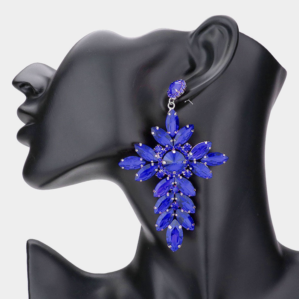 Madeline Love Royal Blue Marquise Stone Cluster Cross Dangle Evening Earrings
