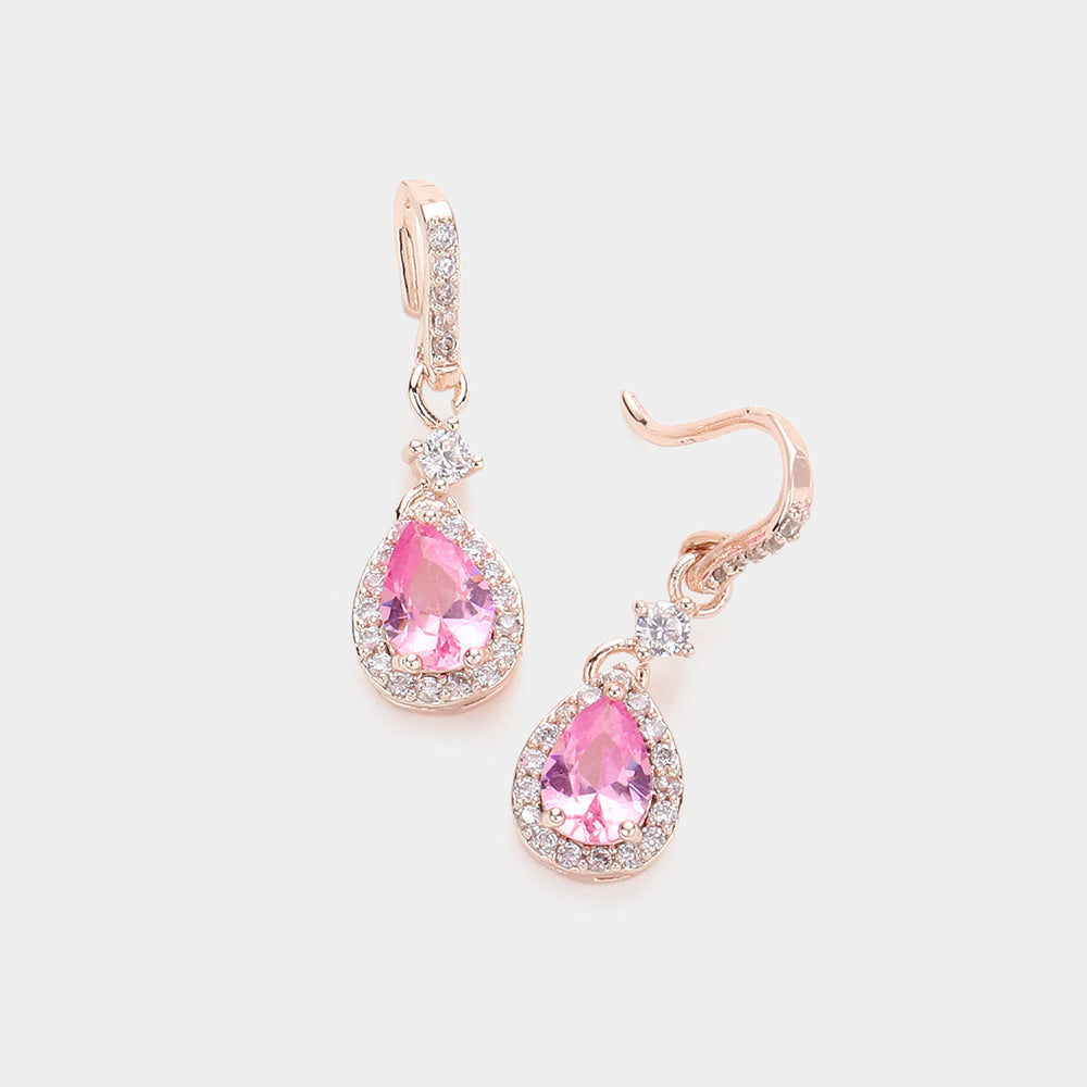 Madeline Love Pink CZ Teardrop Dangle Evening Earrings
