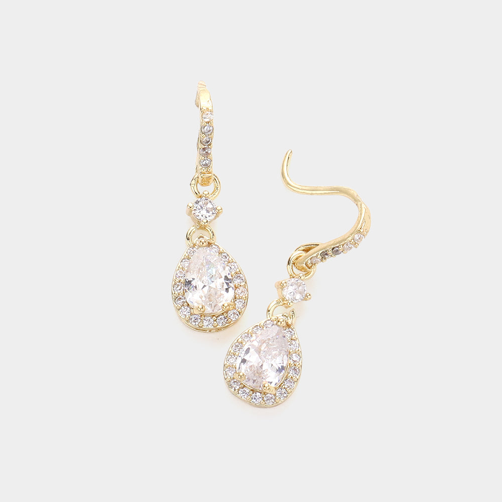 Madeline Love Gold CZ Teardrop Dangle Evening Earrings