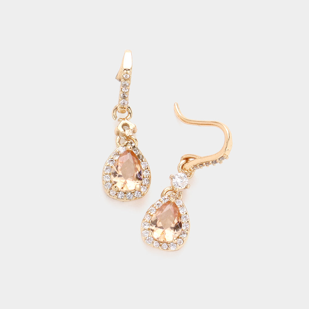 Madeline Love Peach CZ Teardrop Dangle Evening Earrings