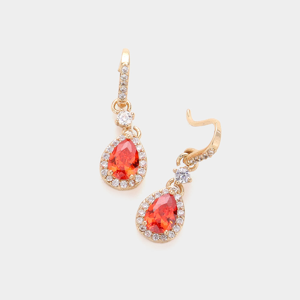 Madeline Love Orange CZ Teardrop Dangle Evening Earrings