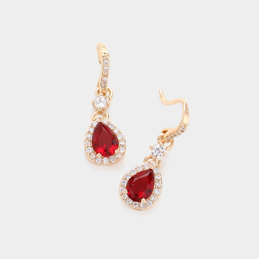 Madeline Love Red CZ Teardrop Dangle Evening Earrings