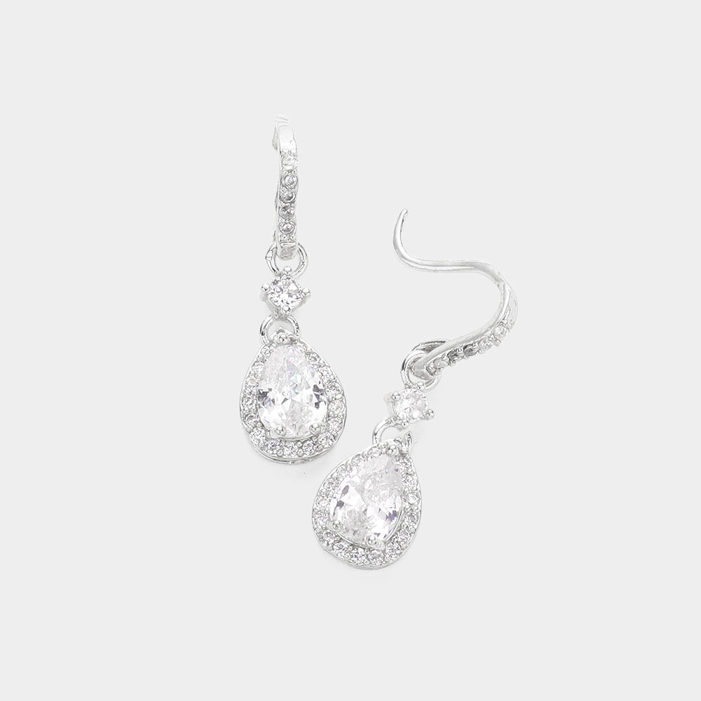 Madeline Love Silver CZ Teardrop Dangle Evening Earrings