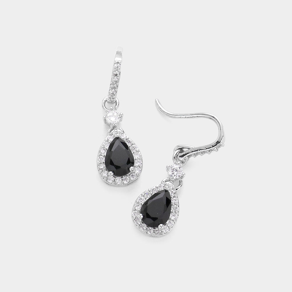 Madeline Love Jet Black CZ Teardrop Dangle Evening Earrings