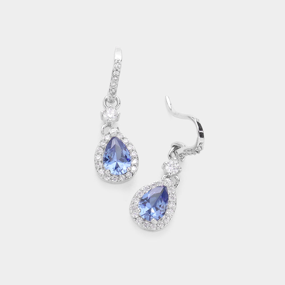 Madeline Love Sapphire CZ Teardrop Dangle Evening Earrings