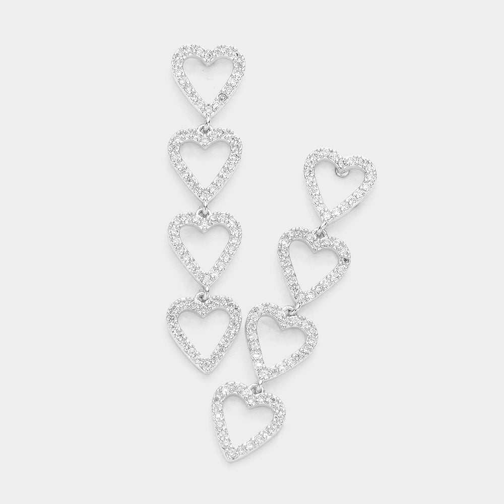 CZ Open Heart Link Dangle Evening Earrings