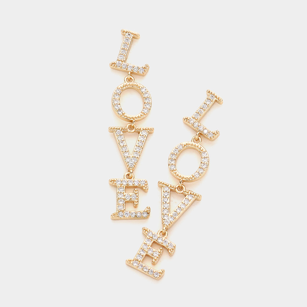 Love CZ Message Link Dangle Evening Earrings