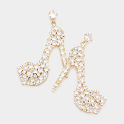 Madeline Love Gold CZ Stiletto Heel Dangle Evening Earrings