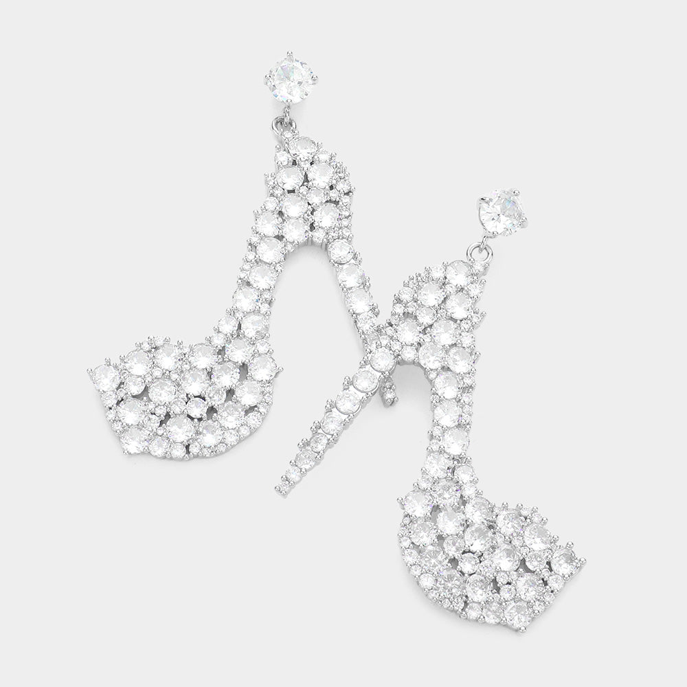 Madeline Love Silver CZ Stiletto Heel Dangle Evening Earrings