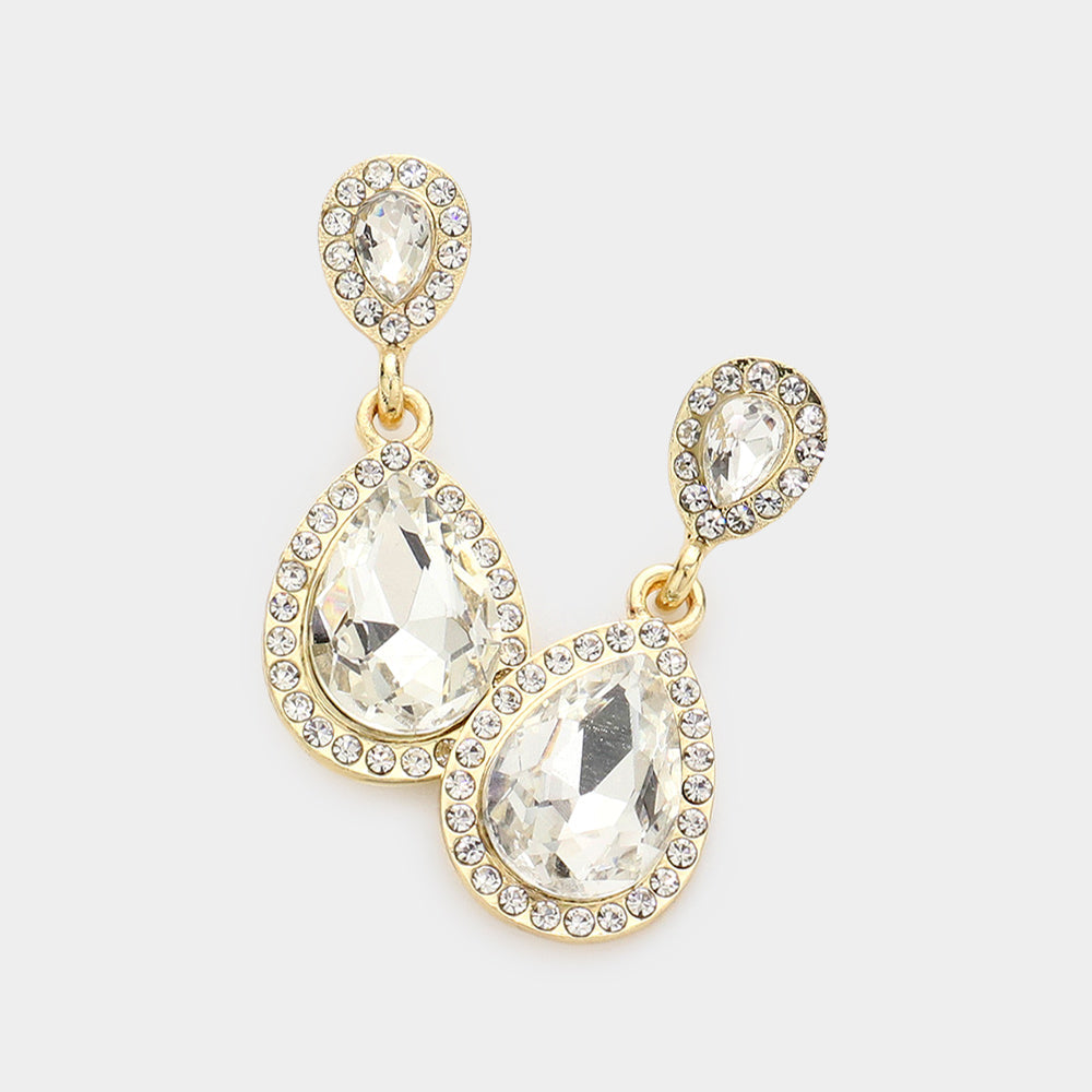 Madeline Love Gold Double Teardrop Stone Evening Earrings