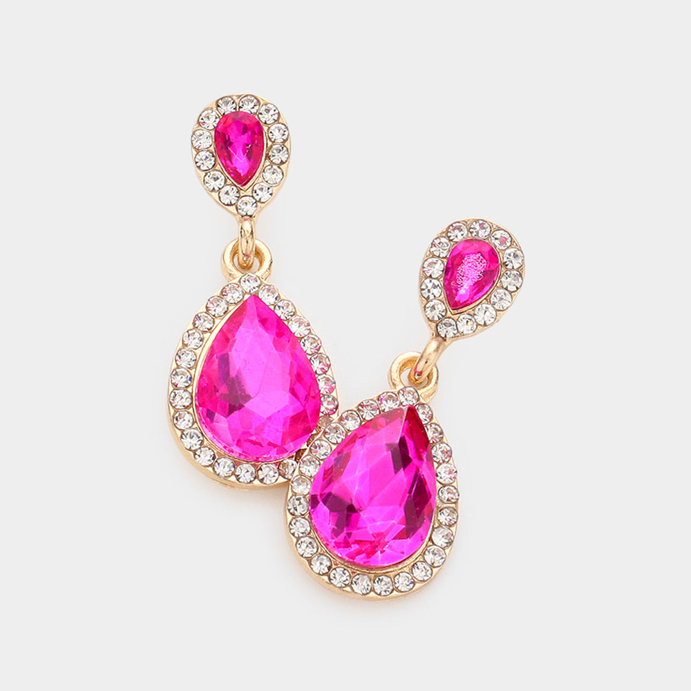 Madeline Love Fuchsia Double Teardrop Stone Evening Earrings