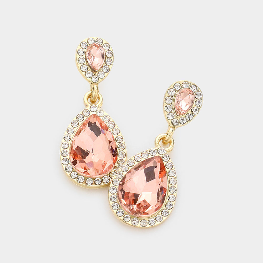Madeline Love Peach Double Teardrop Stone Evening Earrings