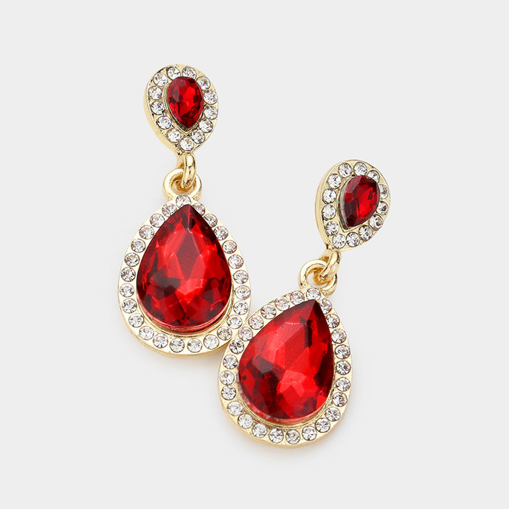 Madeline Love Red Double Teardrop Stone Evening Earrings