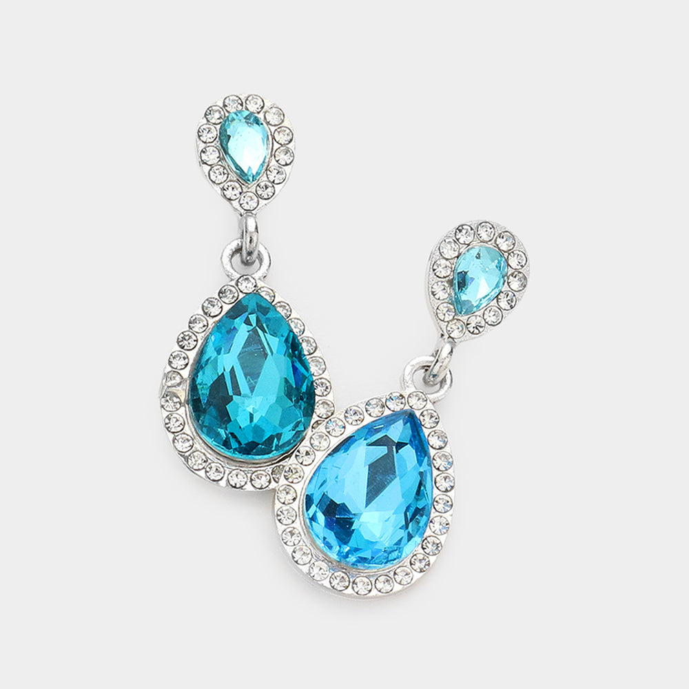 Madeline Love Aqua Double Teardrop Stone Evening Earrings