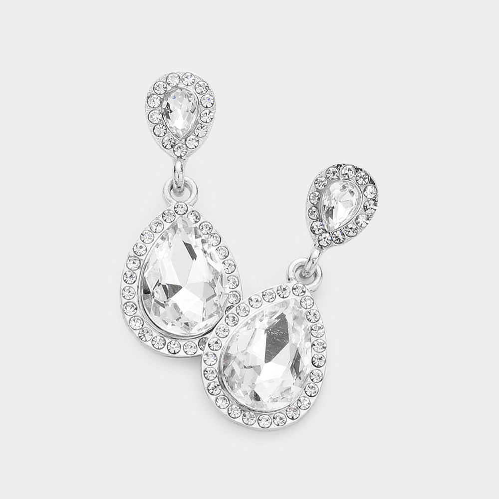 Madeline Love Silver Double Teardrop Stone Evening Earrings