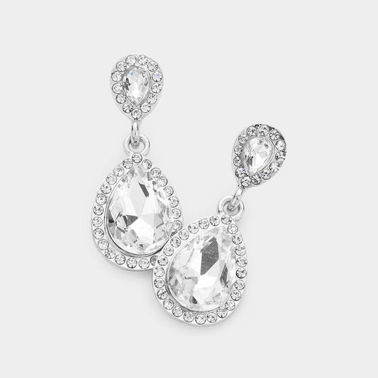 Madeline Love Silver Double Teardrop Stone Evening Earrings
