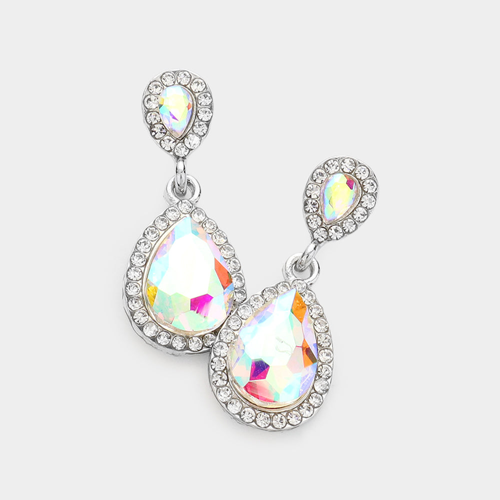 Madeline Love AB, Silver Double Teardrop Stone Evening Earrings