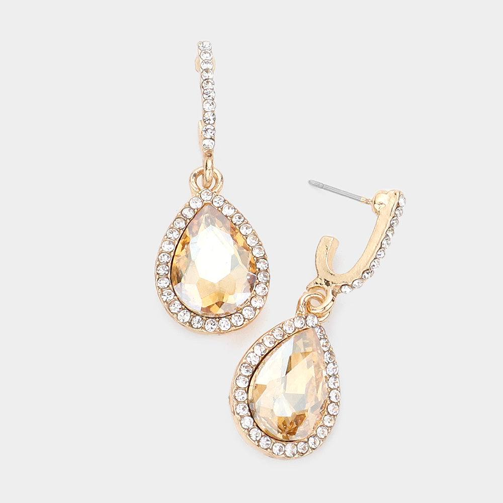 Madeline Love Gold, Lt Col Topaz Rhinestone Trimmed Teardrop Stone Dangle Evening Earrings