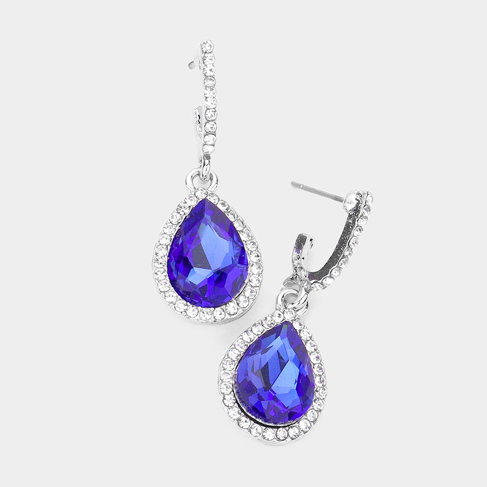 Madeline Love Sapphire Rhinestone Trimmed Teardrop Stone Dangle Evening Earrings