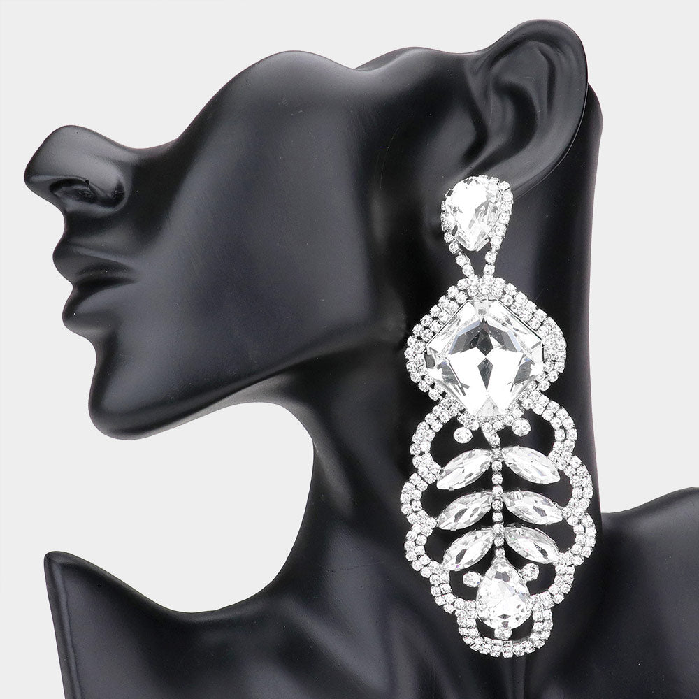 Madeline Love Silver Square Stone Accented Statement Evening Earring - Earrings