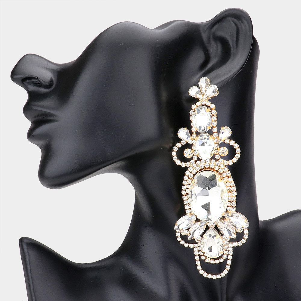 Madeline Love Gold Oval Stone Accented Statement Evening Earring