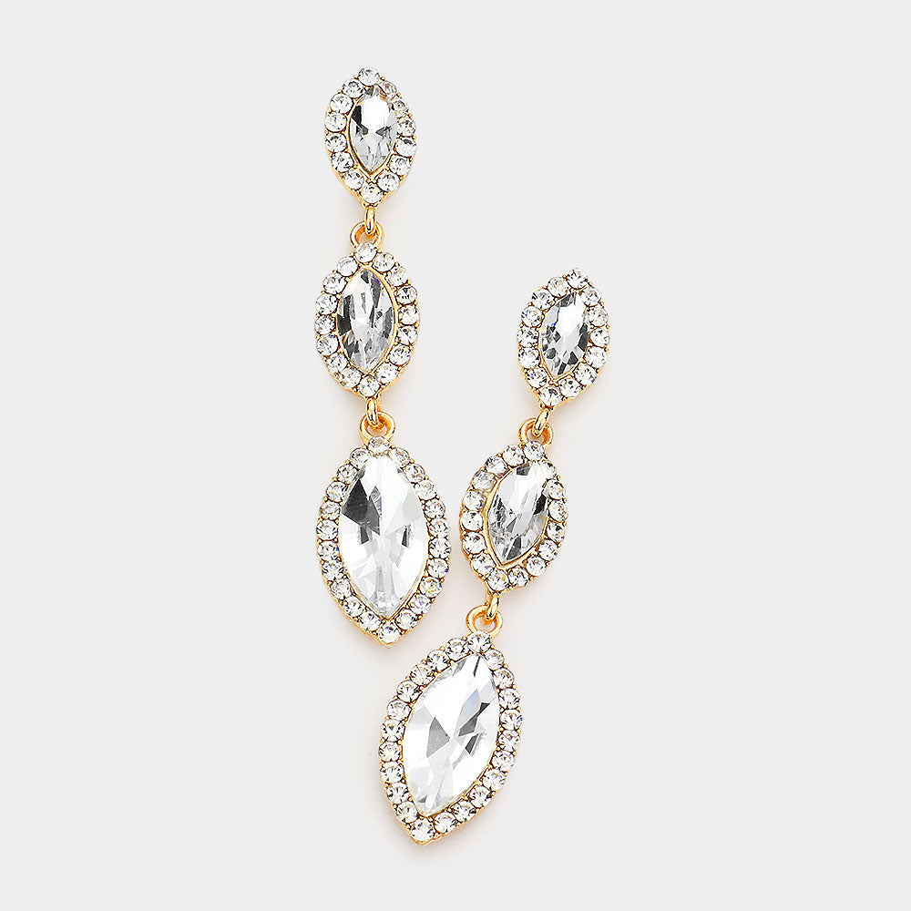 Madeline Love Gold Triple Marquise Stone Drop Down Dangle Evening Earrings