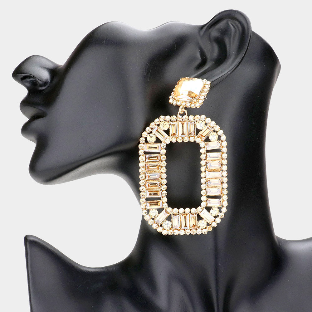 Madeline Love Gold, Lt Col Topaz Round Rectangle Stone Cluster Open Octagon Dangle Evening Earrings