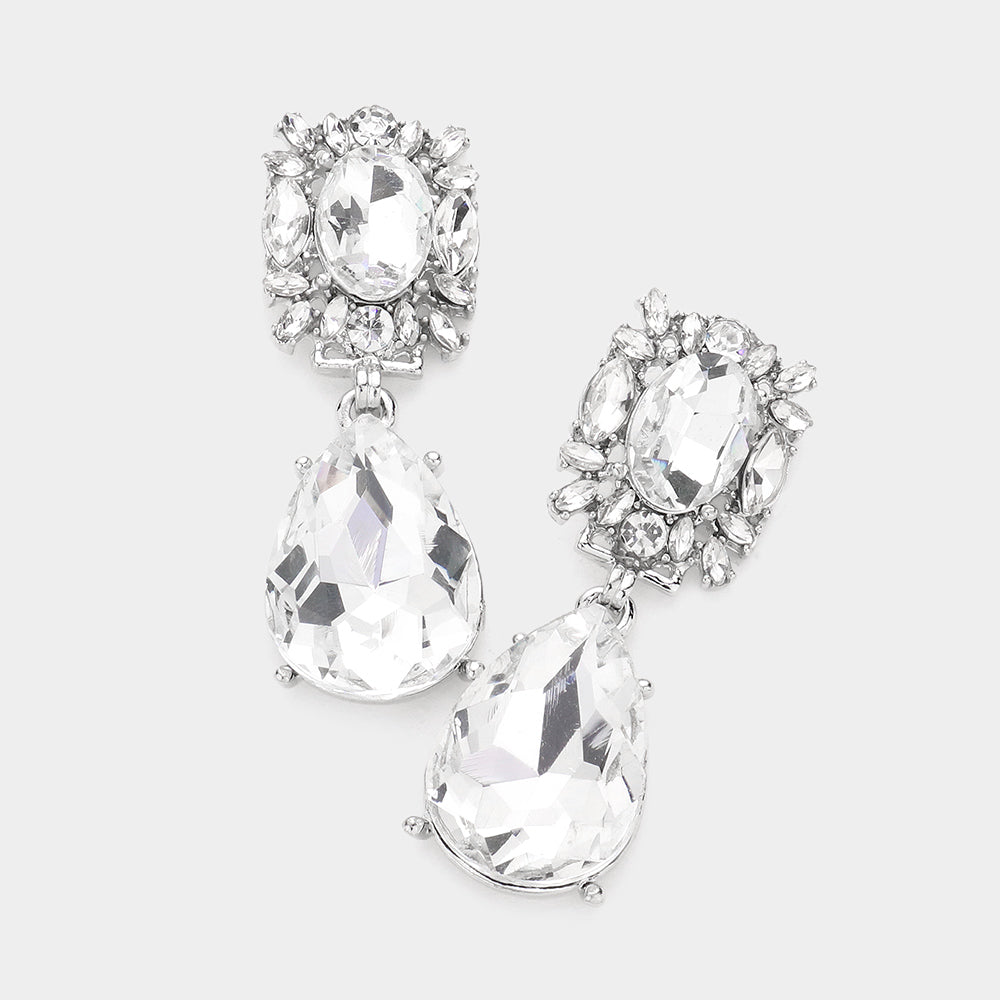 Madeline Love Silver Multi Stone Cluster Teardrop Link Dangle Evening Earrings