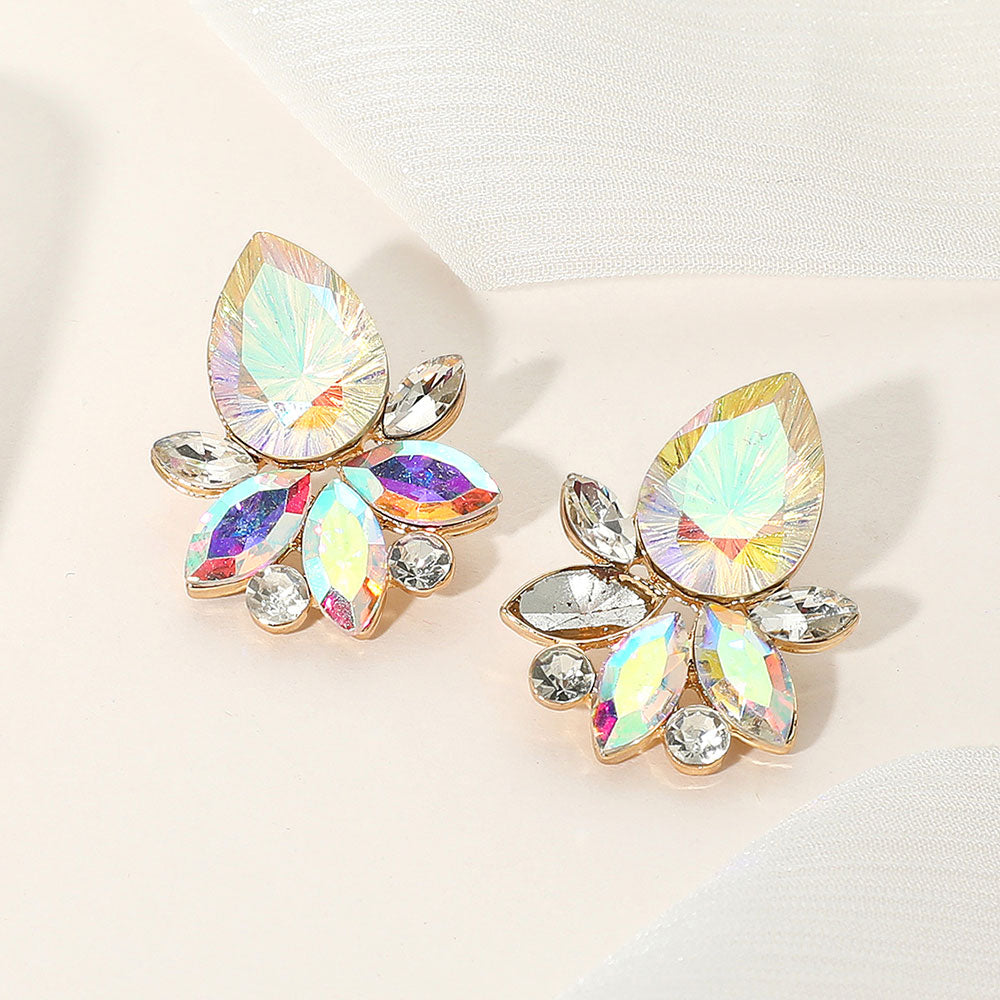 Madeline Love AB, Gold, Purple Teardrop Stone Accented Marquise Stone Embellished Evening Earrings