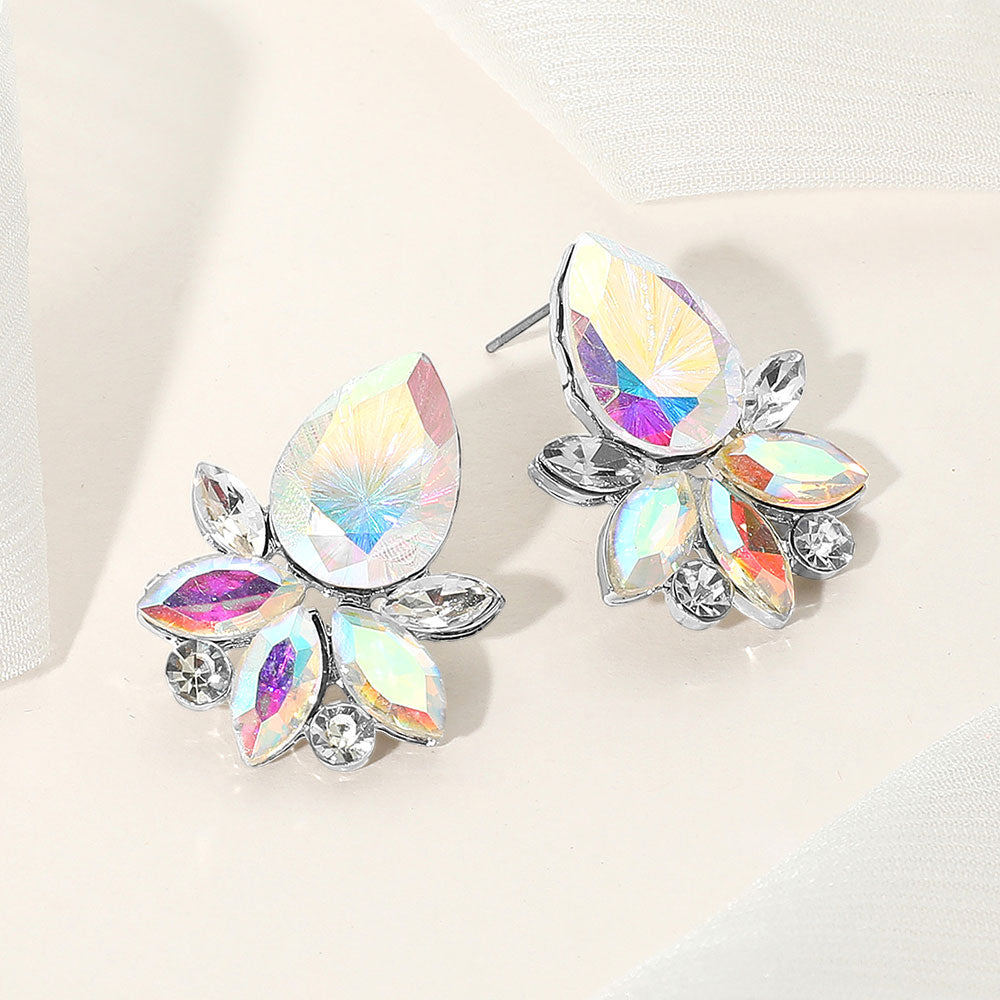 Madeline Love AB, Silver Teardrop Stone Accented Marquise Stone Embellished Evening Earrings
